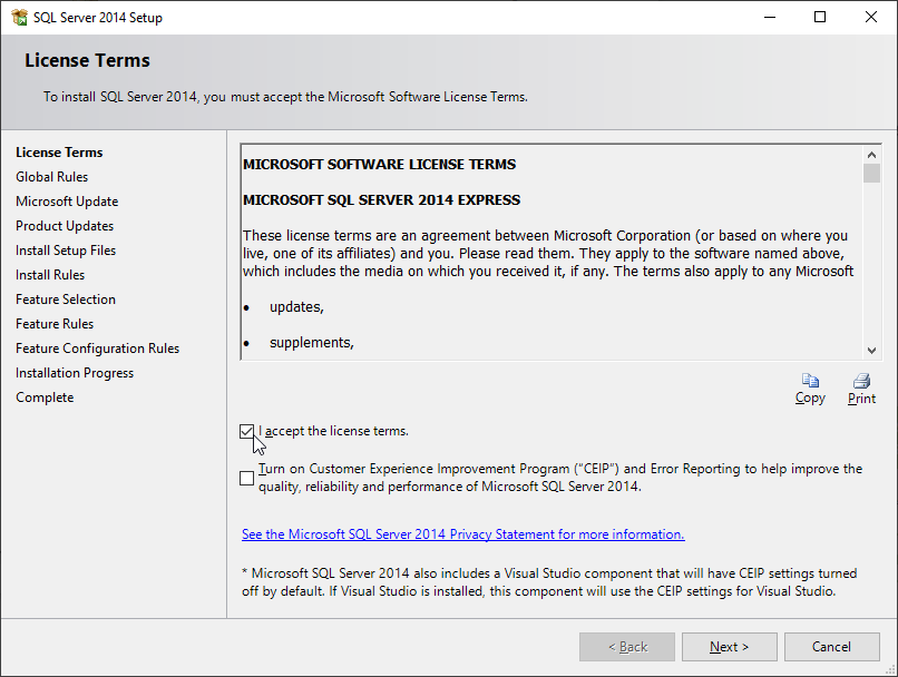 install sql server 2014 management studio express